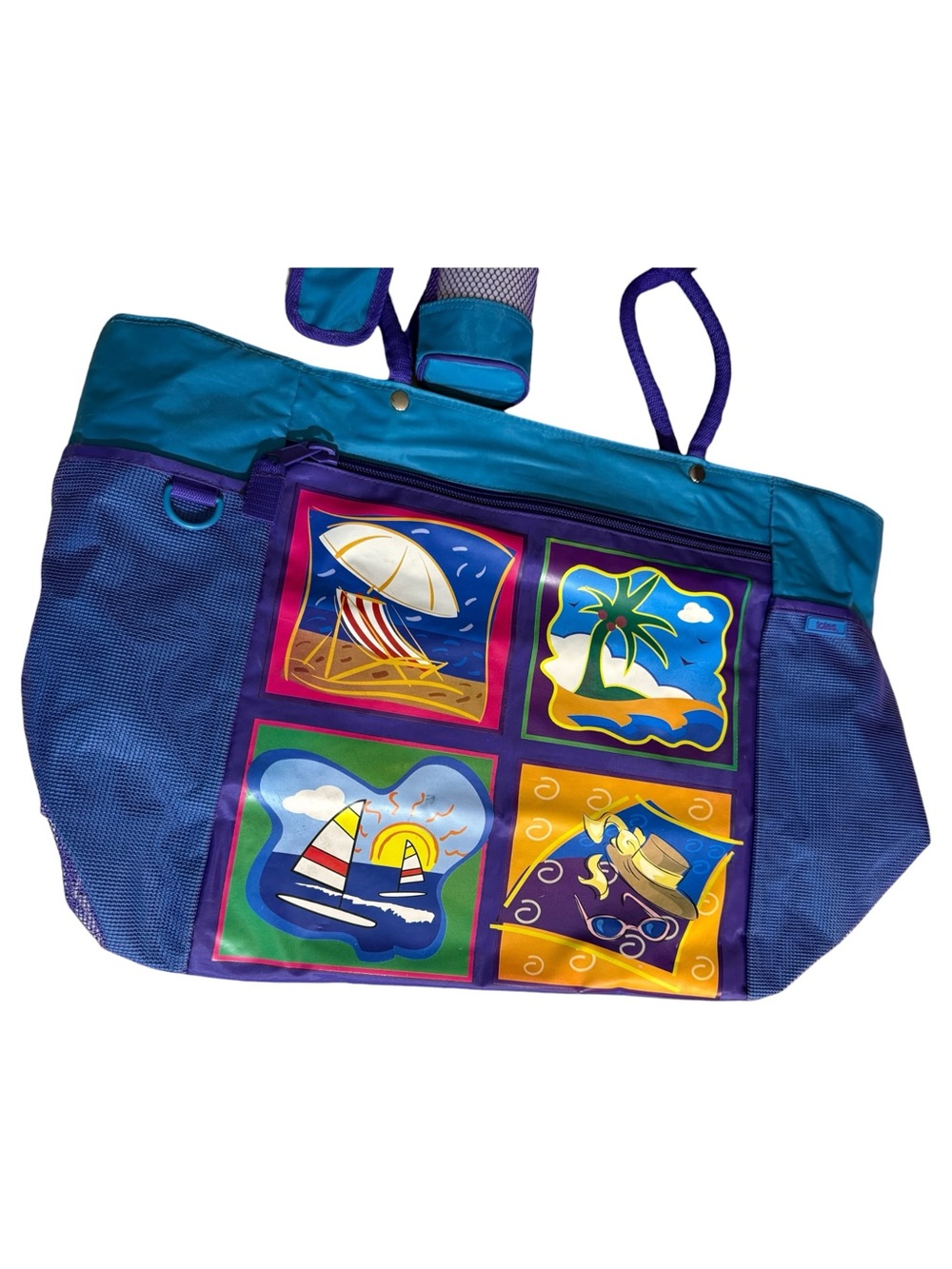 Vintage Totes Beach Bag, Turquoise and Royal Blue - Picture 2 of 13